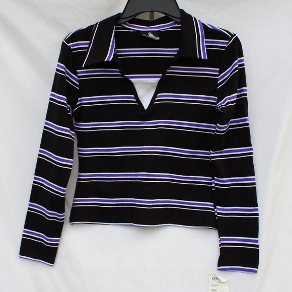 NWT JRs LS Black Purple White Stripe Shirt XL - Picture 1 of 4